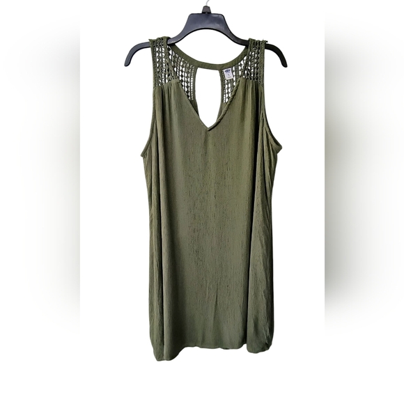 Old Navy Crochet Strap V Neck Olive Green Sleeveless Festival Shift Dress XL - Picture 7 of 7